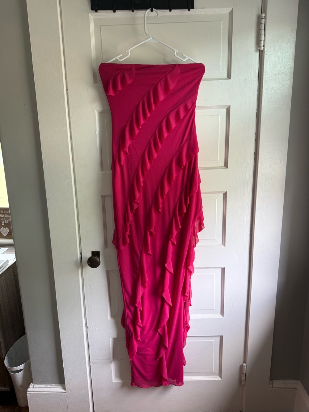 The Vintage Shop Hot Pink Ruffle Strapless Dress
